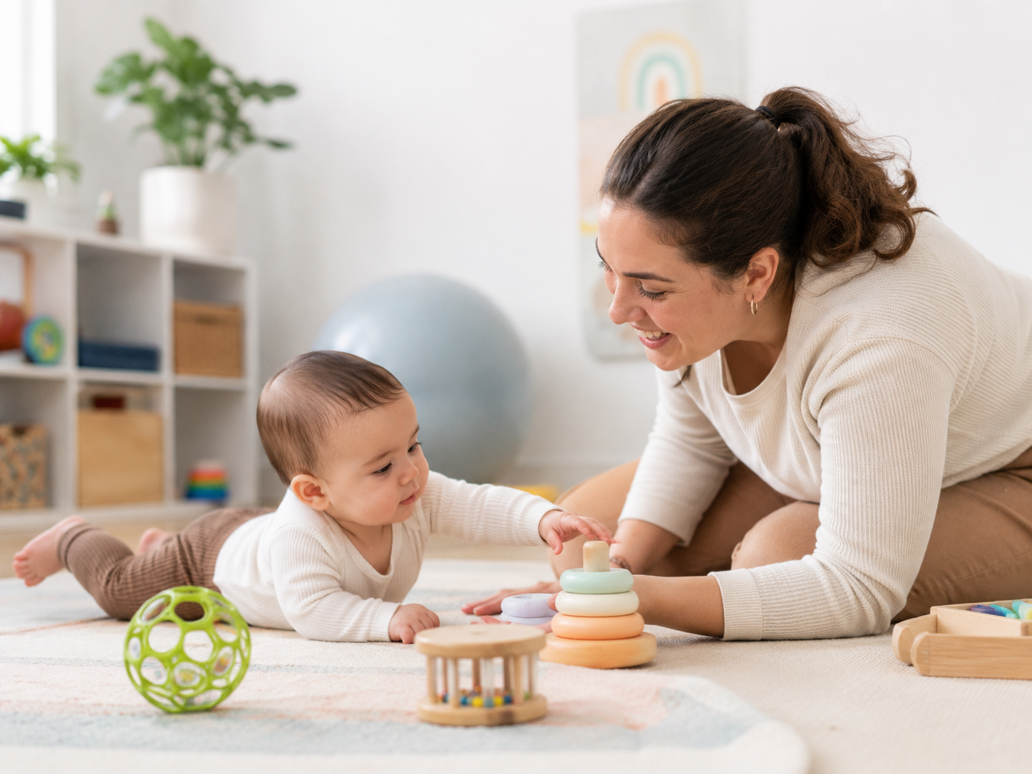 Infant playing with developmental toys