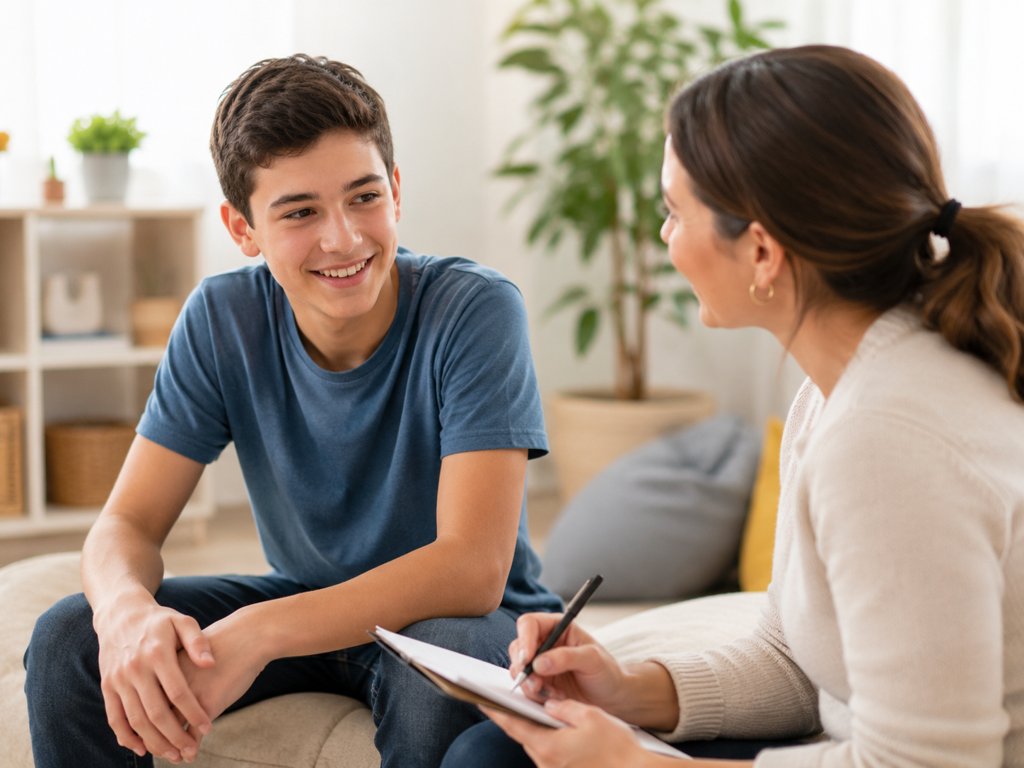 Teenagers talking together in a supportive setting